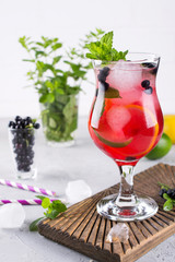Fresh blueberry summer mojito cocktail. Blueberry lemonade or sangria on white