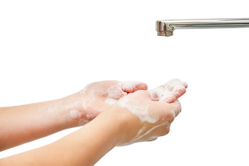 Naklejka premium Washing hands under flowing tap water