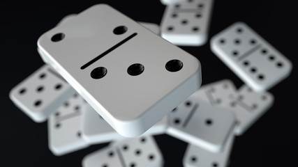 3D Illustration of Falling Dominoes Isolated On The Black Background