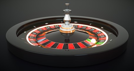 3D rendering of Roulette Wheel With Futuristic Neon Lights, Isolated on Black Background