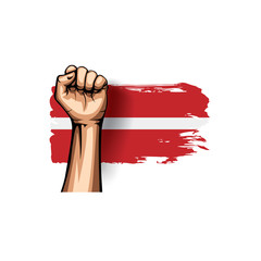 Denmark flag and hand on white background. Vector illustration