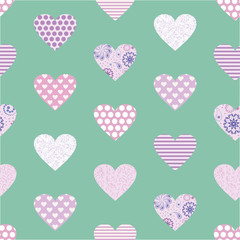 Seamless geometric vector pattern with hearts. Vector repeating texture. Stylish Valentines day background 