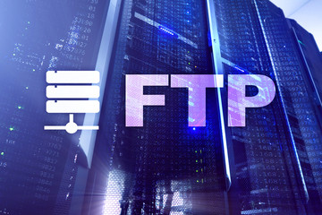FTP - File transfer protocol. Internet and communication technology concept