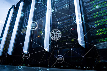 ICT - information and telecommunication technology and IOT - internet of things concepts. Diagrams...
