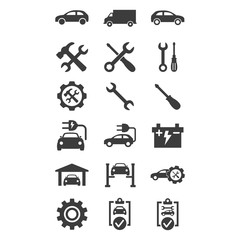 Car service and repair icons set on white background.