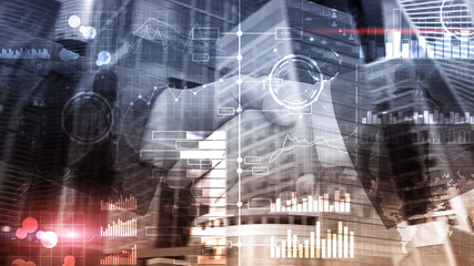 Business intelligence. Diagram, Graph, Stock Trading, Investment dashboard, transparent blurred background.