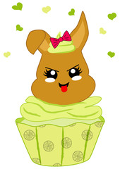 Naklejka premium niedlicher Zitronen Cupcake mit Häschen im Kawaii Stil. Vektor Datei Eps 10