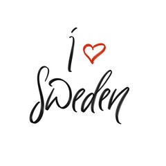 I love Sweden handwriting calligraphy, isolated on white background. 