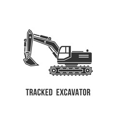 Excavator black silhouette icon. Construction equipment vector illustration