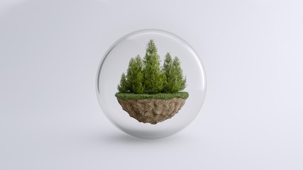 A piece of forest in a cristal bubble, take care of the environment