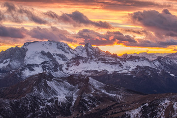 Tramonto nelle Dolomiti, Marmolada vista da cima Lagazuoi