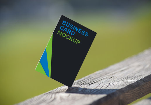 Business Card on Wood Background Mockup