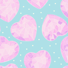 Seamless pattern with crystal hearts . Romantic Wallpaper, textiles, clothing, wrapping paper. Vector illustration in sketch style. Valentine's day.