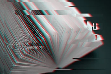 Reading and education concept. Sheets of book full of mysteries, stories and plots - image with glitch effect © zsnk