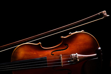 retro violin on a black background