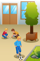 Kids Playing Marbles and Soccer Outdoors Illustration