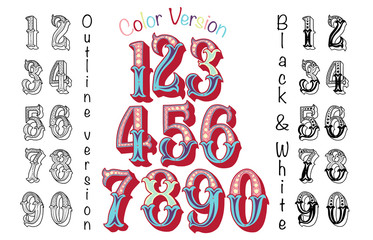 Numbers colourful set in vintage retro style