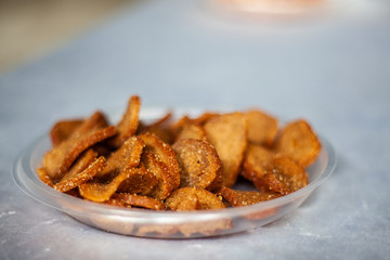 Appetizing croutons close up