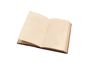 old book with blank pages for editing. Book white background isolated.