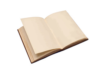 old book with blank pages for editing. Book white background isolated.
