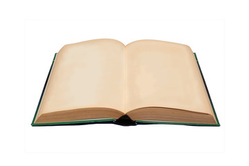 old book with blank pages for editing. Book white background isolated.