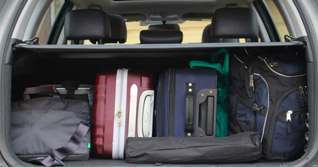 Full car trunk prepared for travel