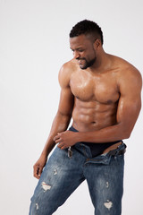 Fototapeta premium Happy Strong Black man with his shirt off