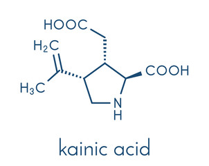 Kainic acid molecule. Direct agonist of the glutamic kainate receptors. Skeletal formula.