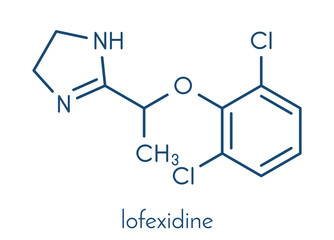 Lofexidine opioid withdrawal treatment drug. Skeletal formula.