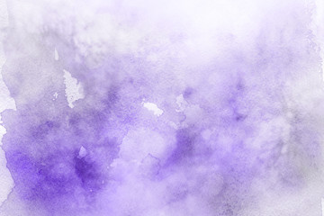 Violet ink and watercolor textures on white paper background. Paint leaks and ombre effects. Hand painted abstract image.