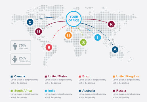 World Map Office Locations Infographic Layout