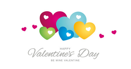 Happy Valentines Day be mine Valentine colorful hearts white background banner greetings