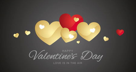 Happy Valentines Day gold red hearts black background banner greetings