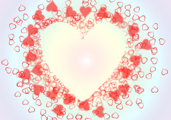 Red hearted background with heart frame inside.