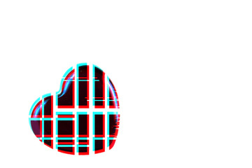 Red heart with highlights and air bubbles inside. Isolated on white with glitch effect