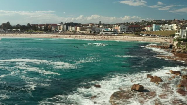 Looking back over Bondi Beach and the Bondi Beach Pavillion