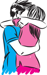 LOVELY COUPLE HUGGING VECTOR ILLUSTRATION
