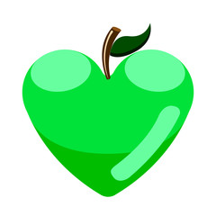 Green apple with a heart shape. Fitness concept. Vector illustration design