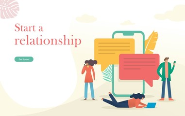 people find love trough dating apps vector illustration, woman find love and chat with men with smartphone, qna can use for, landing page, template, ui, web, mobile app, poster, banner, flyer