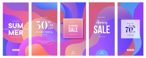 set of Instagram stories sale banner background, instagram template photo, spring and summer sale can use for, website, mobile app, poster, flyer, coupon, gift card, smartphone template, web design