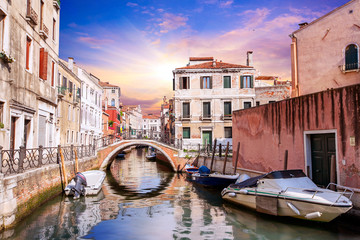 Sunset over Venice street, Italy