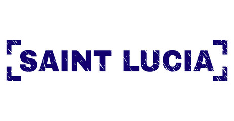 SAINT LUCIA title seal imprint with grunge texture. Text caption is placed inside corners. Blue vector rubber print of SAINT LUCIA with grunge texture.