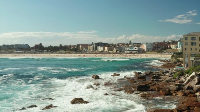 Looking back over Bondi Beach and the Bondi Beach Pavillion