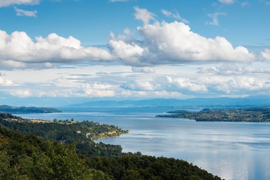View over Lake Constance near Uberlingen, Lake Constance district, Baden-Wurttemberg, Germany, Europe