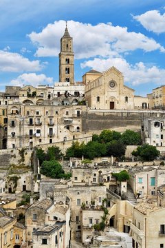 Medieval old town with cathedral, Sassi di Matera, Capital of Culture 2019, Matera, province of Basilicata, Italy, Europe