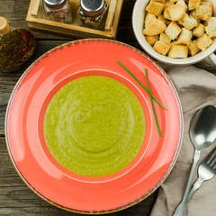 Broccoli creamy soup. Fresh homemade broccoli soup. Vegetarian soup