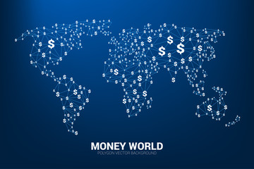 Vector Polygon line connect dollar currency money shape the world map. Concept for world of economy.