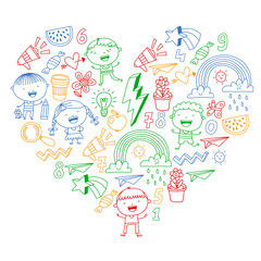 Vector pattern with kindergarten, school children. Happy children illustration.