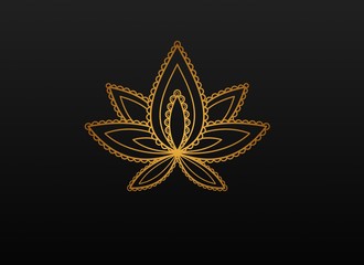 Gold lotus floral design on dark background