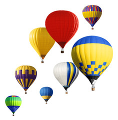 Set of bright colorful hot air balloons on white background